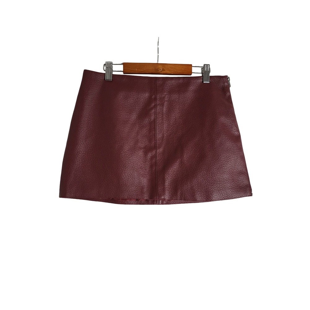 Statement Burgundy Faux Leather Mini Skirt Size M Wine Red PW2005817